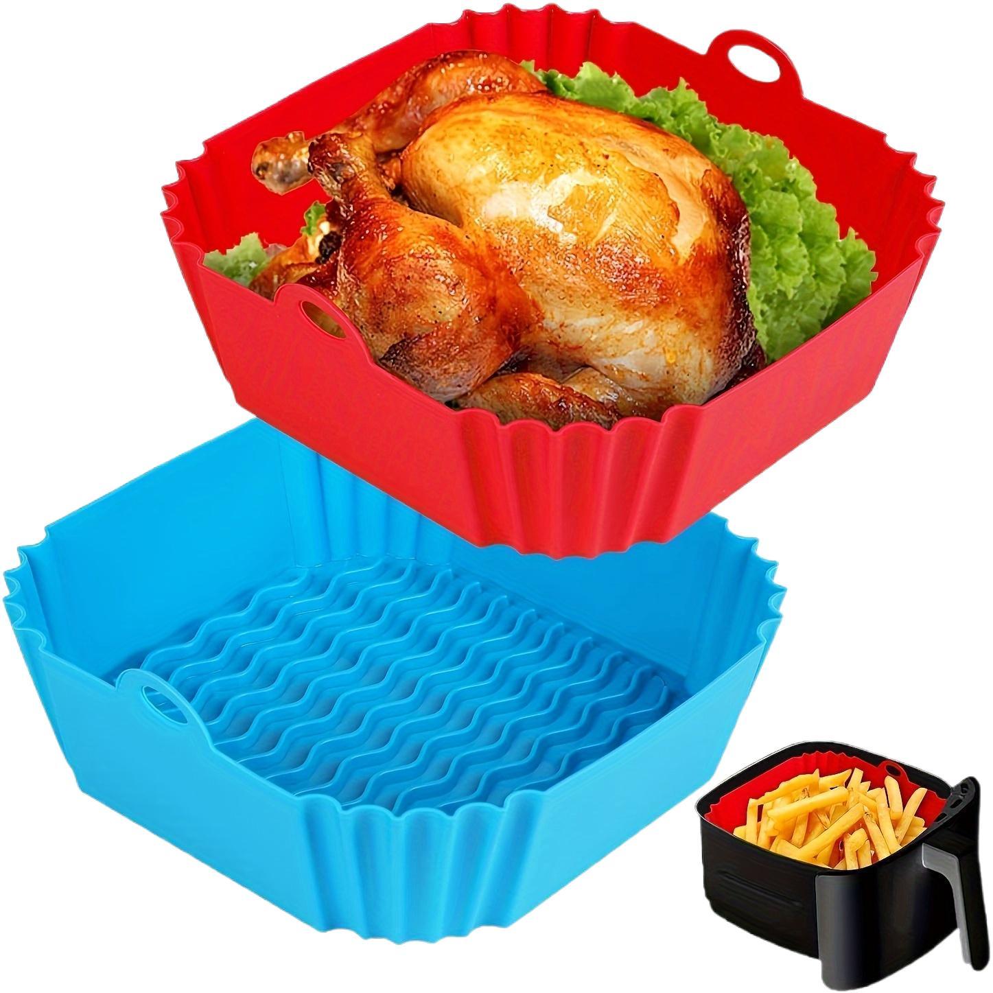 

Square Silicone Air Fryer Lining, 8-inch Reusable Air Fryer Accessory, Compatible With 4-7 Qt Oven & Microwave, Food-safe, No Electricity Needed, Red/blue