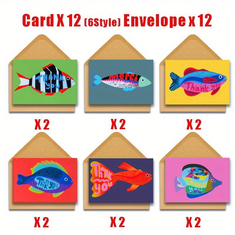 TEMU 24-pack Fish Thank You Cards With Envelopes, Birthday Wishes And Greeting Cards, Gifts For , Teachers, , Family, Gifts