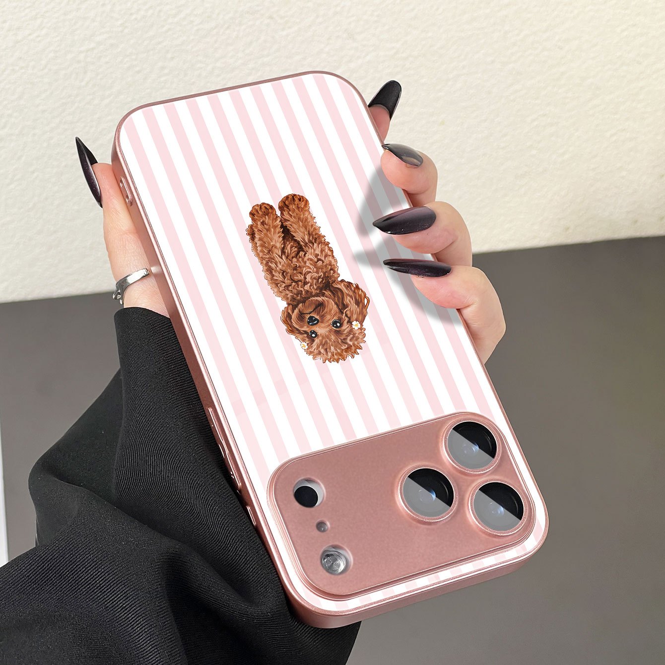 TEMU Phone Case: 1 Cute Brown With Pink Striped Background Pattern Phone Case For Iphone