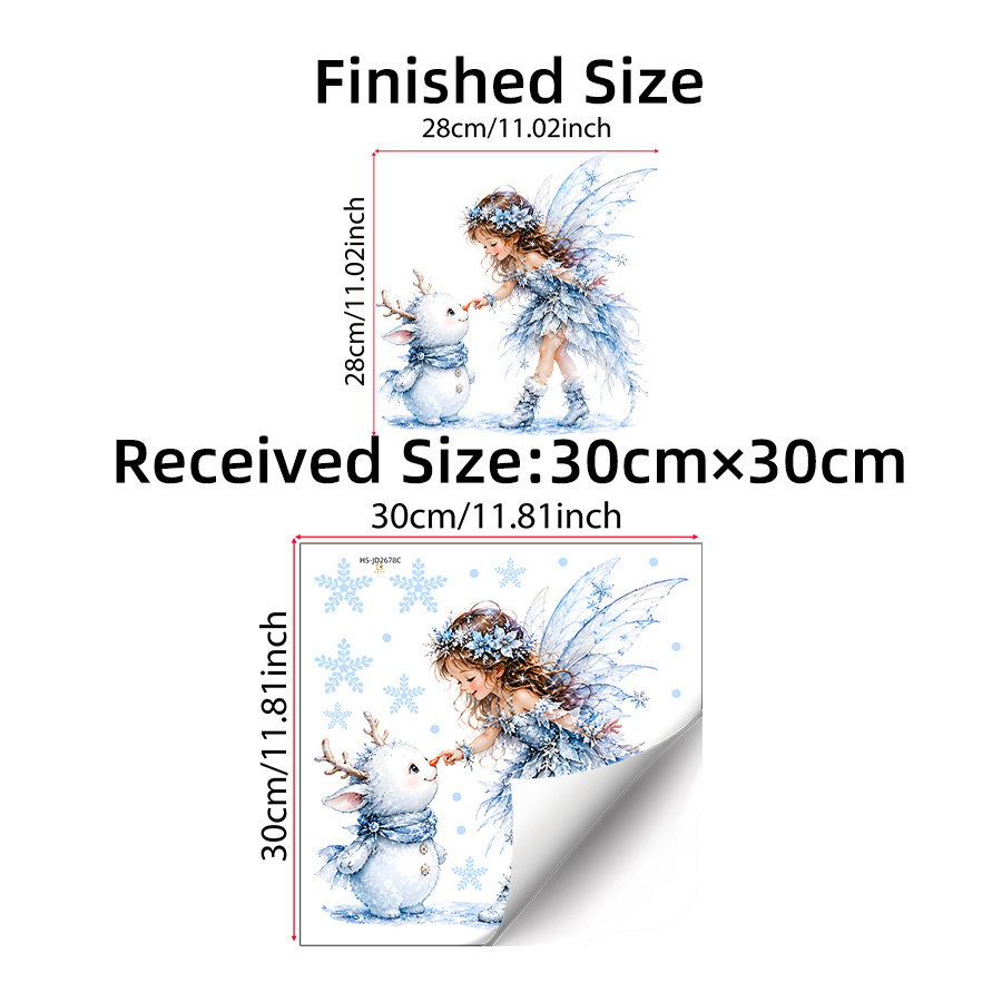 TEMU Fairy Window Stickers, Curly Hair Ice Wreath Crystal Wings Feather Dress Fluffy Boots, Double-sided Visible Electrostatic Window Clings, For