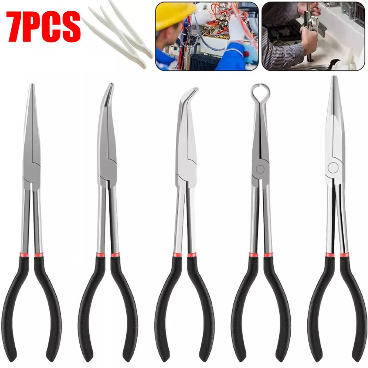 7pcs Telephone Zange Tip Zange Long Bowl Zange Round Zange Extra Long 11" Zange Set