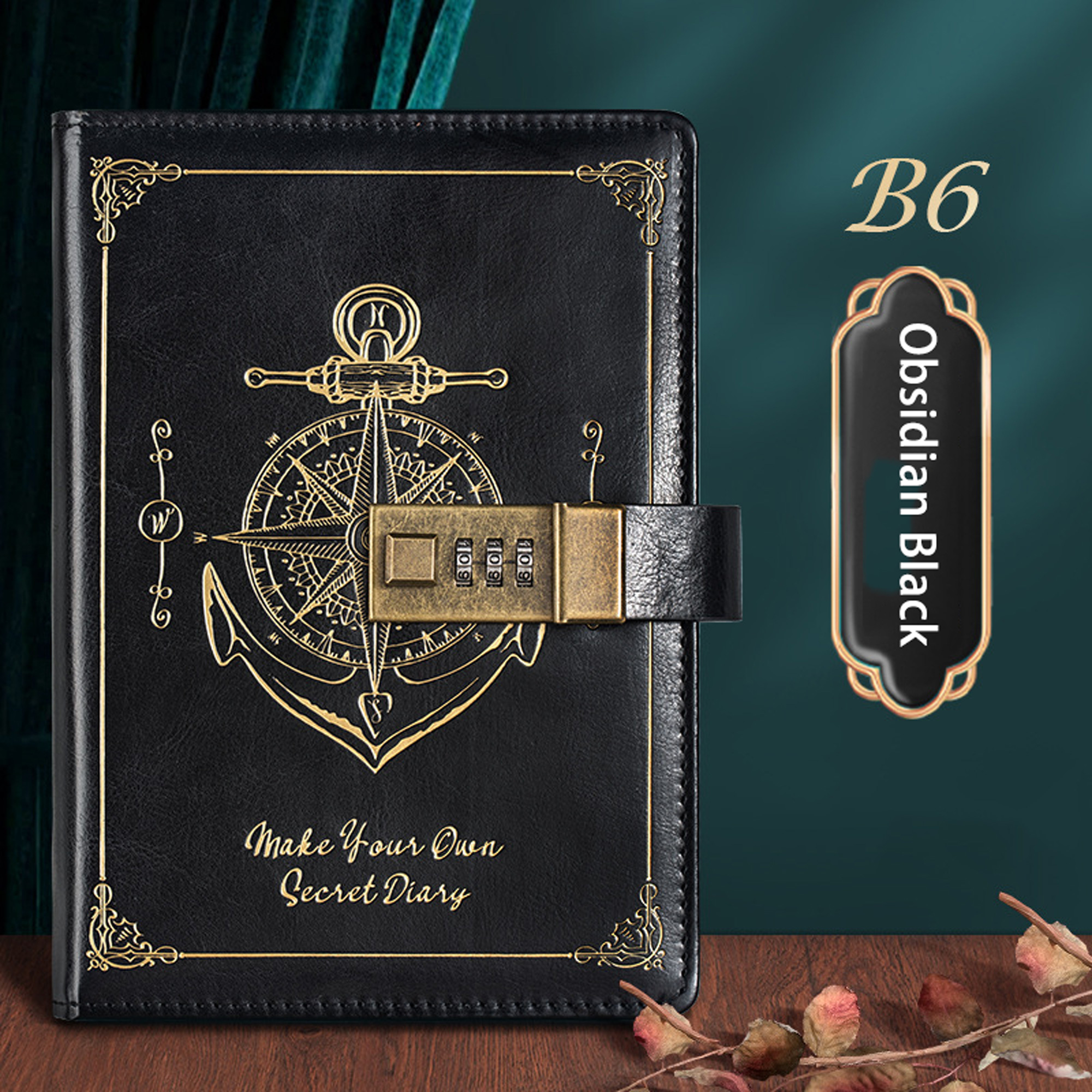 TEMU Carnet B6 à serrure à code rétro, papier beige à intégré et fonction de verrouillage de page, carnet pour étudiants, papier épais, , fournitures