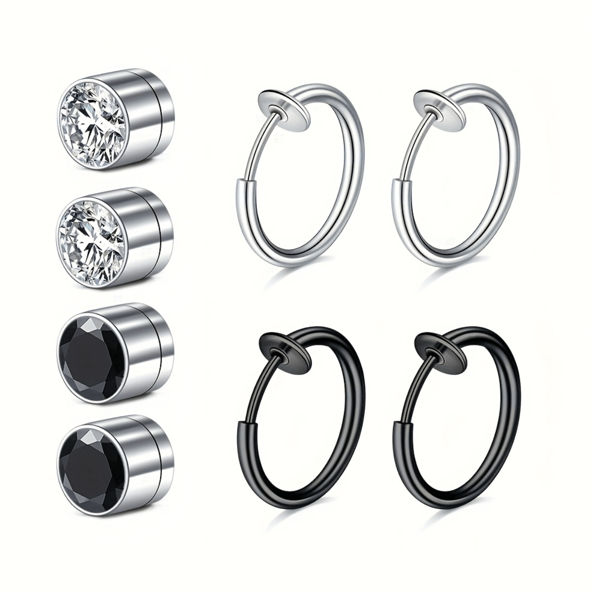 8pcs Magnetic Ear Clips Hypoallergenic 304 304 304 304 Stainless Steel Non-piercing Body Jewelry Secure Spring Clasp For Women, Everyday & Special Occasions, Without Battery
