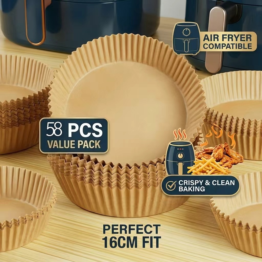 TEMU 58pcs Round Disposable Air Fryer Liners Keep Your Fryer With Strong Oil Resistance Busy Families And Home Cooks A Convenient Kitchen Essential