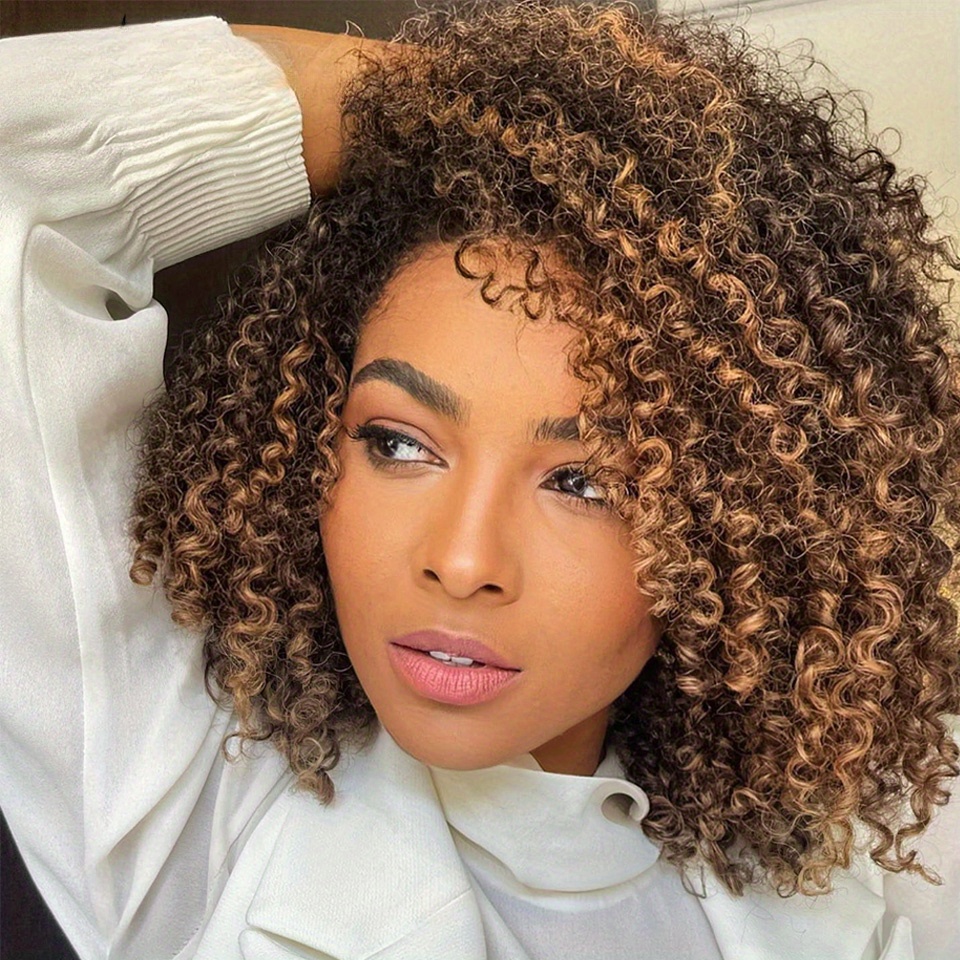 100 human hair highlight brown short afro bob - Temu display picture 2