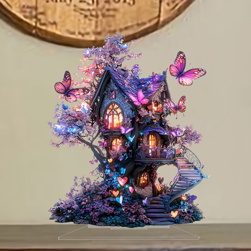 

Acrylic Fairy Tree House With Rotating Stairs - Desktop Decor For Home, Office & More | Holiday Parties