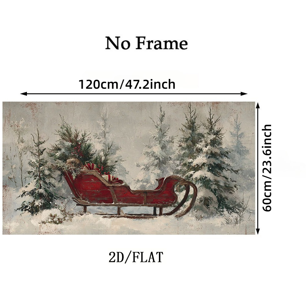 TEMU 2d Flat, 2d Flat, A Large Modern Minimalist Canvas Wall Art Featuring A Frameless Winter Scene With A Snow-covered Carriage And A , With Cedar