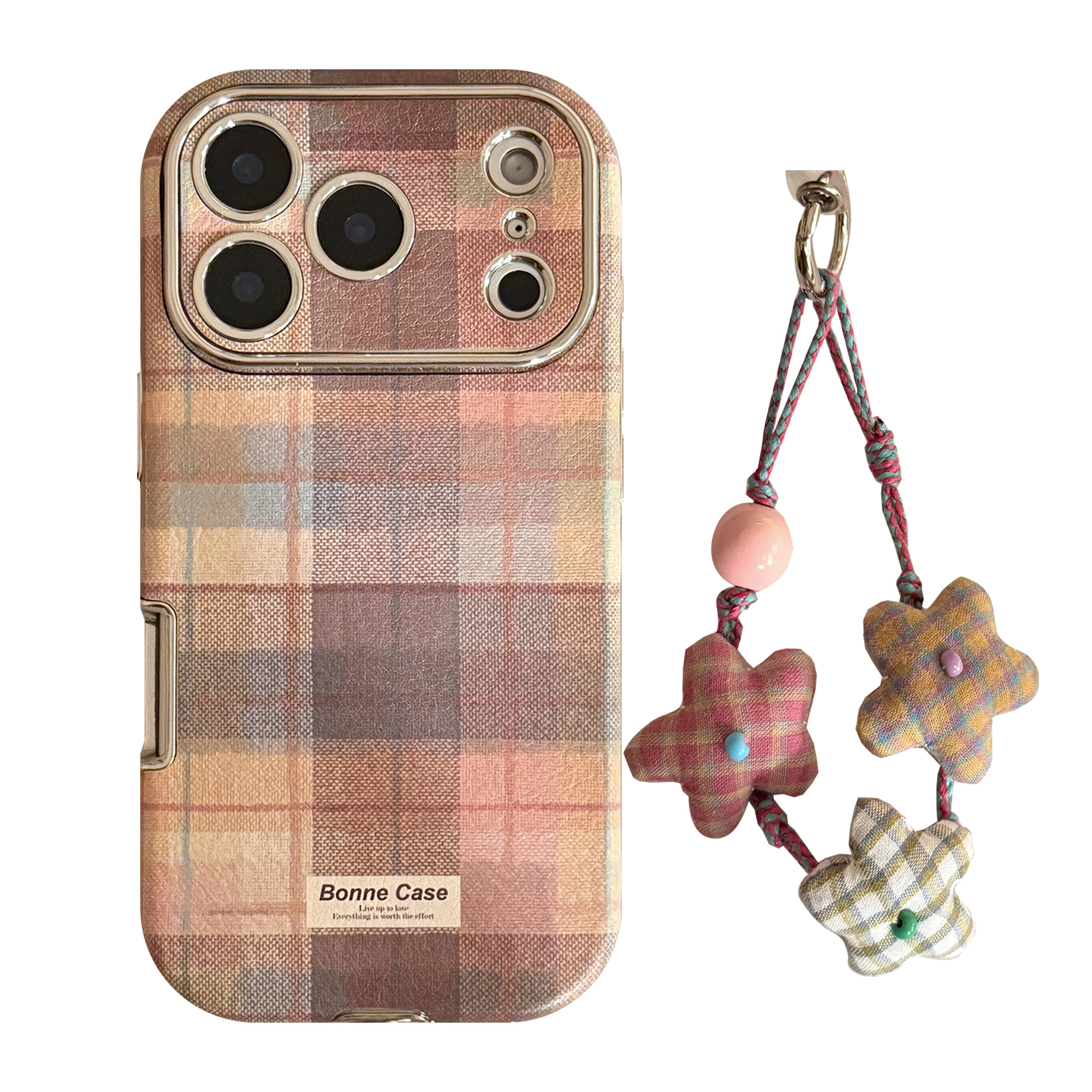 TEMU Phone Case: Autumn/winter Canvas Plaid Pattern With Star Lanyard Full-body Anti-drop Phone Case Compatible With Iphone 17/16/15/14/13/12/11 Pro