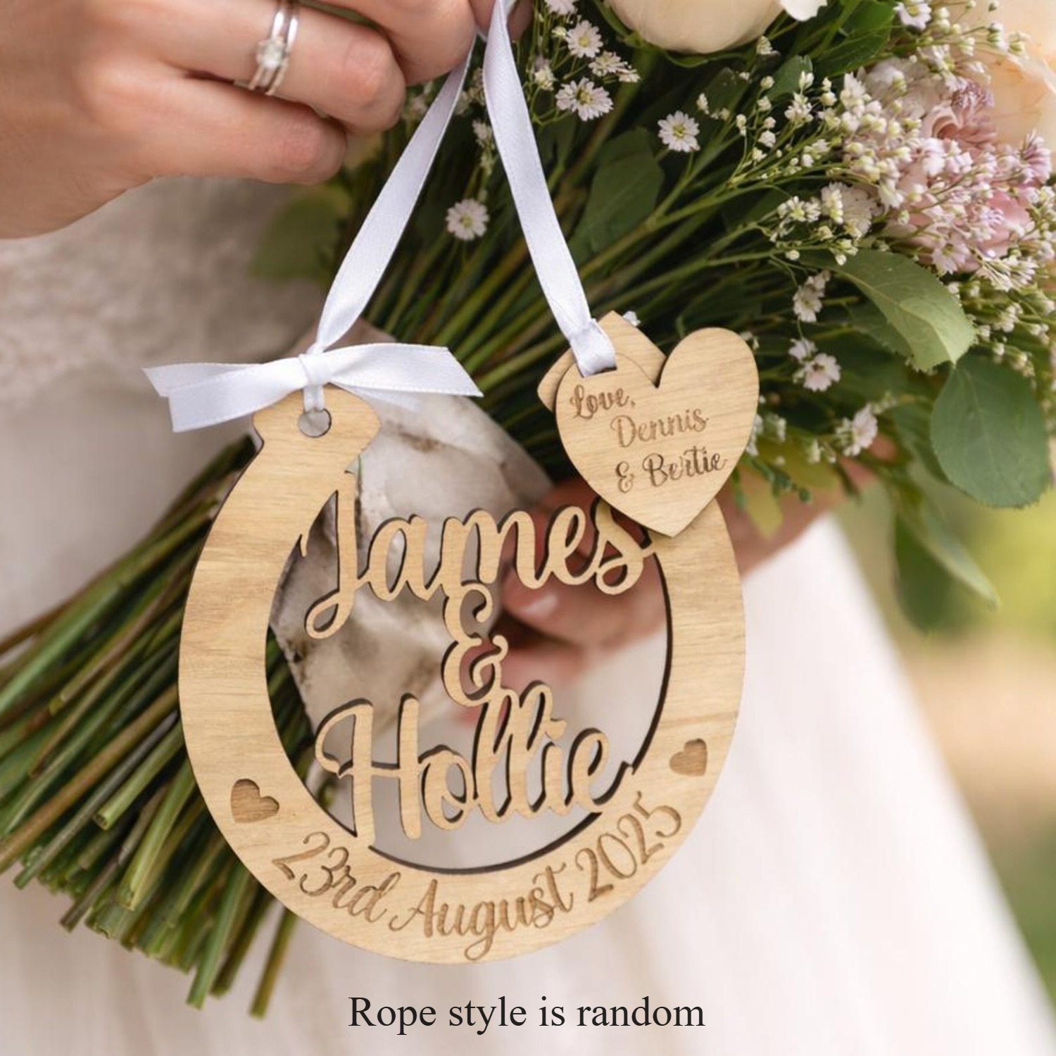 TEMU Personalized Wedding Horseshoe Hanging Ornament, Bridal Gift, Rustic Wooden Keepsake, Custom Name & Date