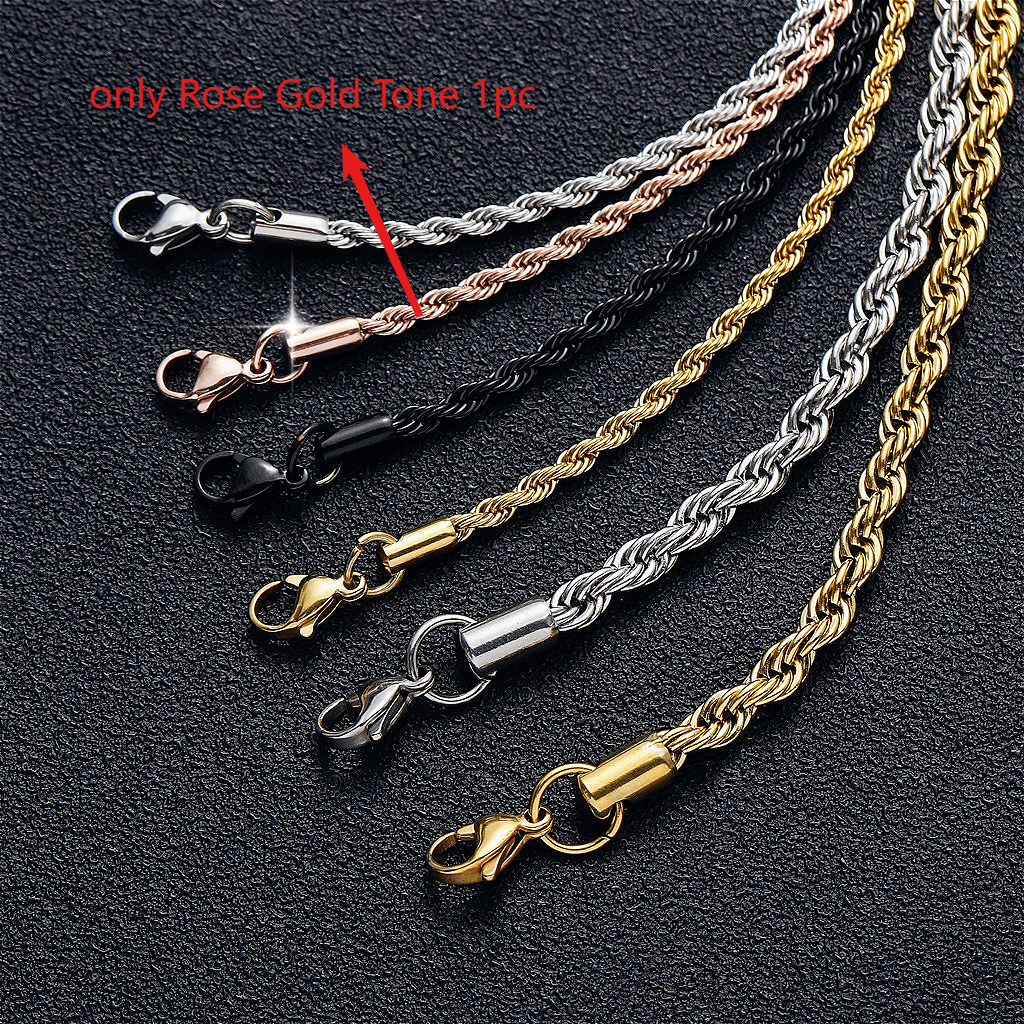 Unisex Waterproof Rose Golden Twisted Rope Chain Necklace
