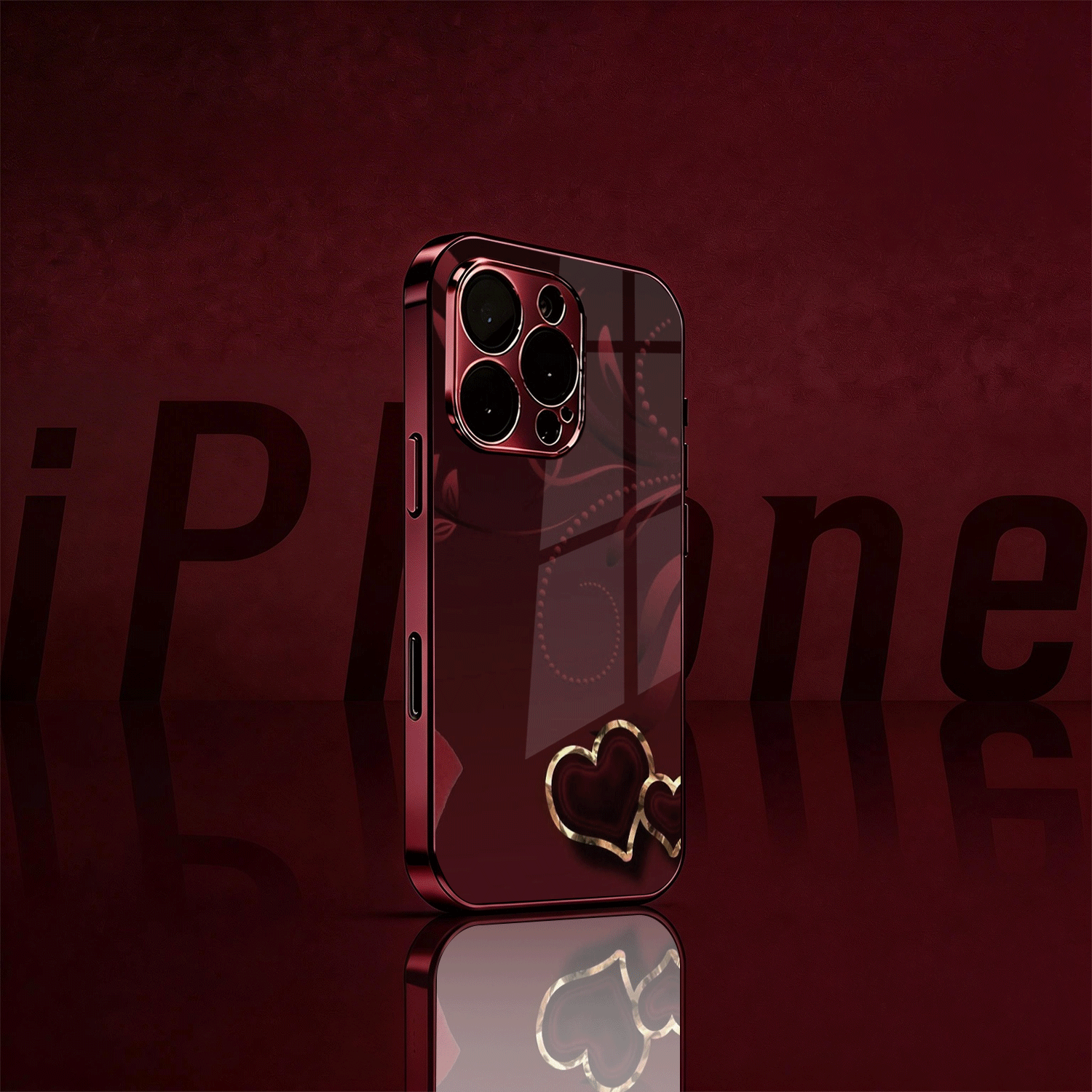 TEMU Phone Case - [2d] Heart Pattern Electroplated Wine Mobile Phone Case Glass Protective Cover Suitable For Iphone 1717 Pro17 Air17 Pro Max1616