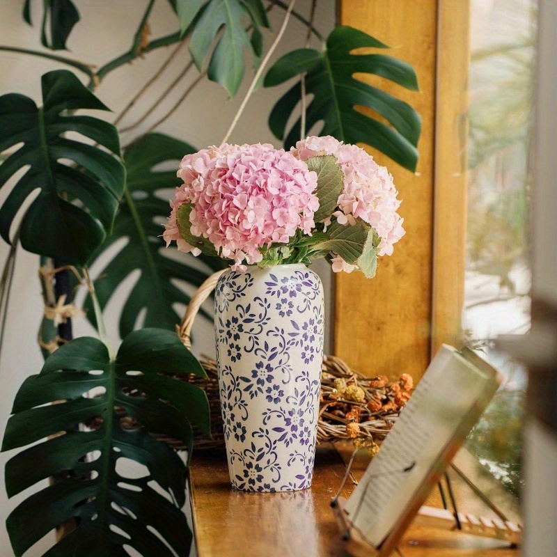 1個 手作り中国青花磁器花瓶 ヴィンテージ丸型花瓶 青色 伝統的な中国