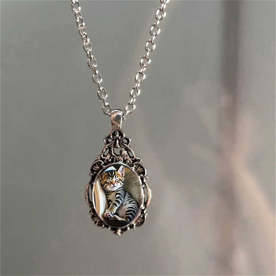 TEMU A Unique Necklace Featuring A Cat Design, Perfect For . This Pendant Is Ideal For Book Enthusiasts And A Great Gift For Christmas, Valentine's