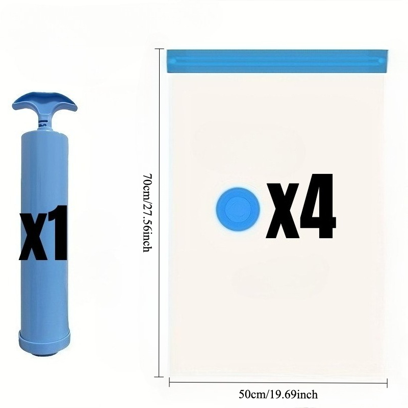 Image of 5pcs Household Travel Vacuum Compression Bags, Manual Air Pump, High- Visual Double-layer Sealed Vacuum Storage Bag, Thickened Heavy-duty Stackable Large-capacity Storage Bag
