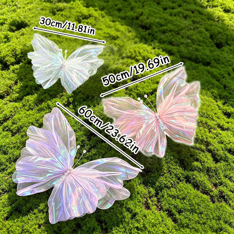 TEMU 3pcs Iridescent Organza Enormous Decor Set, 30cm 50cm 60cm Shimmer Sheer Hanging Ornaments For Wedding Arch Backdrop, Hotel Ceiling, Party Home