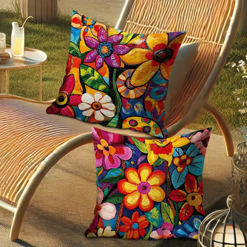 4pcs double sided printed retro floral pillow covers soft short plush with zipper closure machine washable multiple sizes for living room bedroom sofa decor pillows for couch styling vibrant prints durable fabric decorative pillows interior designers bedroom accents vintage style textile accent pillows stylish 2d flat Product details 5
