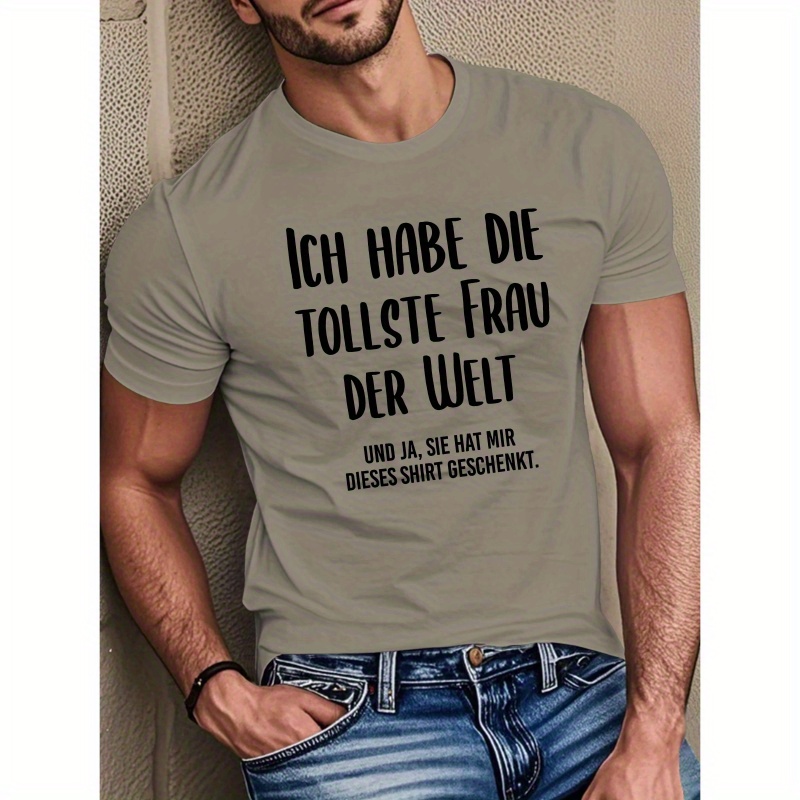 

Men's Humorous German Quote T-shirt - Casual Polyester Short Sleeve, Round Neck, Machine Washable Summer Top With Geometric Pattern, Humorous Clothing|round Neck Shirt|knit Texture, Funny T Shirts