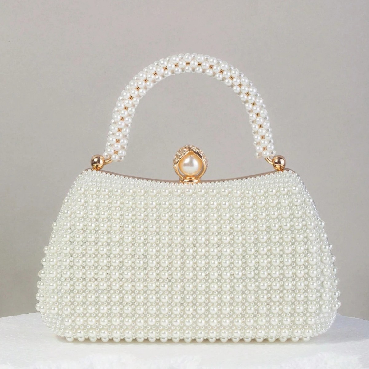 2025 Trendy Cross-border Trade Elegant Beige Pearl Bag Celebrity Dress Evening Banquet Evening Dress Bag Banquet Bag