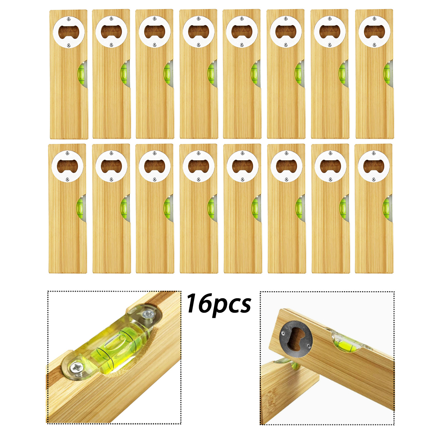 Image of Tocome 16/24/48pcs 2-in-1 Bamboo Wood Bottle Cap Opener With Built-in , Thickened Wear-resistant Non-slip Handheld Portable Tool For Laser Engraving, Bar, Party, Camping & Daily Household Use