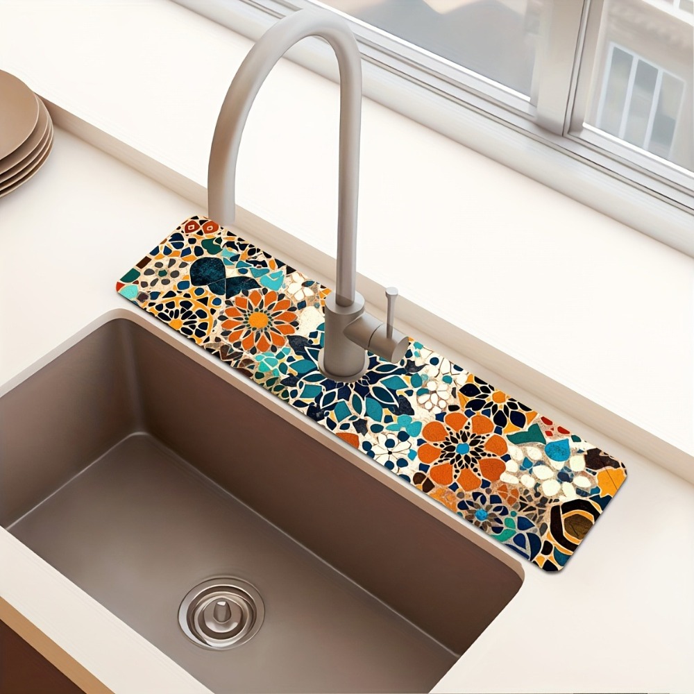 TEMU 2d 1pc Bohemian Style Patterned Mat, Moisture-proof And Drainage Mat, Made Of Durable Polyester, Suitable For Kitchen And Bathroom