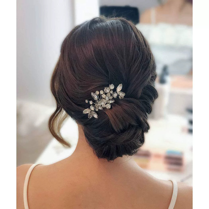 2pcs Silvery Shiny Branch Leaf Decorated Bridal Hair Accessory