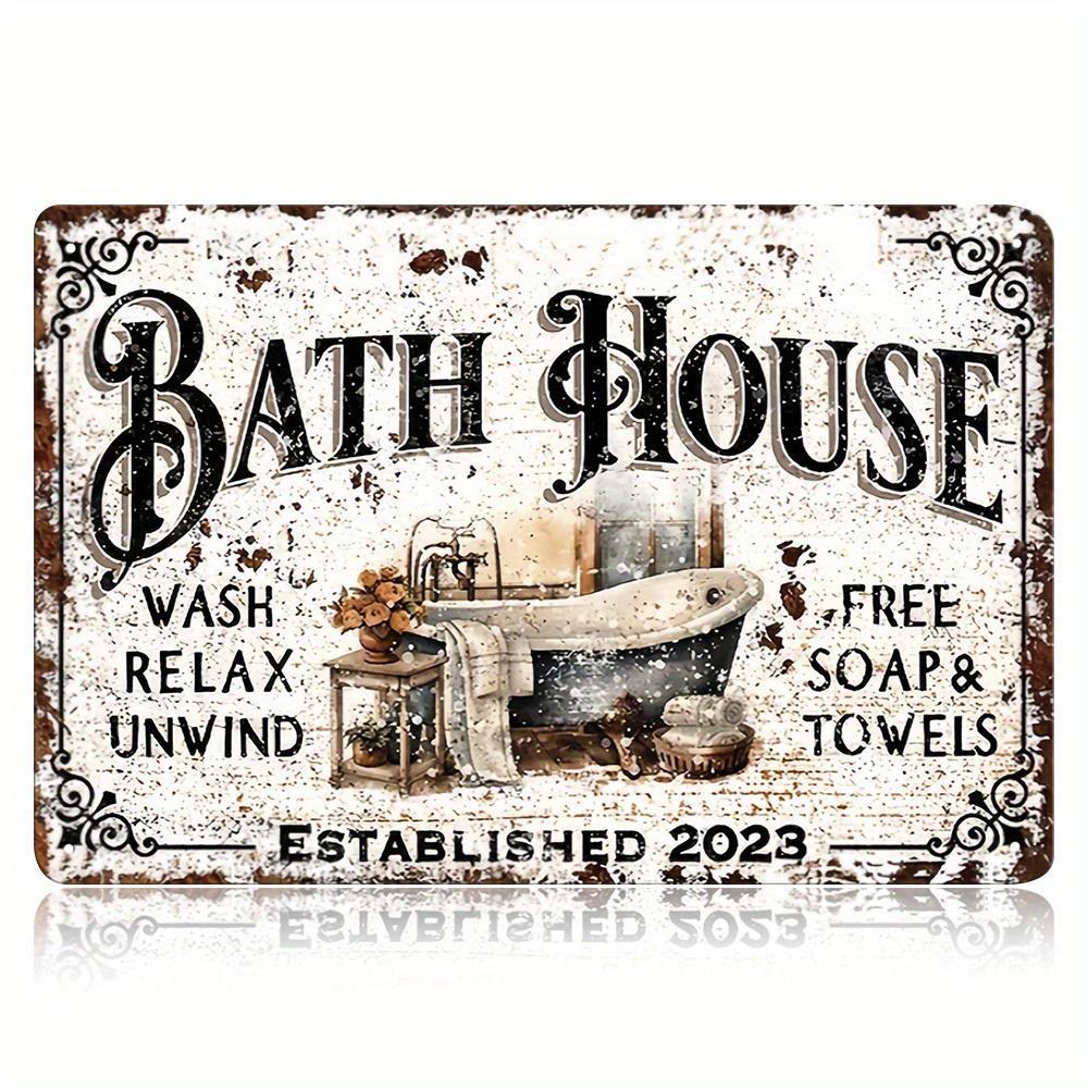 TEMU 2d Flat - 1pc Vintage Metal Sign - Rustic Bathroom House Wall Decor With Free Soap & Towels Design, 12x8 Inch Iron Plaque For Home, Garden, Or
