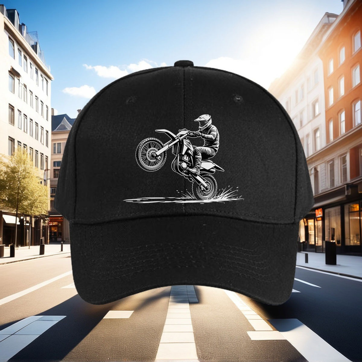 TEMU Adjustable Motocross Rider Wheelie Baseball - Lightweight Breathable Motorcycle Dirt Design, Unisex For , Motocross Rider Wheelie Graphic, Ideal