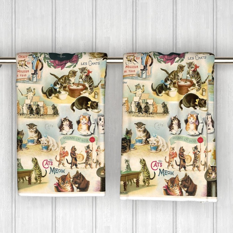 TEMU 2pcs Whisker Vintage Cat Kitchen Towels, 18x26 Inches, Super Soft Woven Polyester, Retro Cat Lover Decorative Tea Towels, Machine Washable, Contemporary Fantasy Themed Oblong Towels For Home
