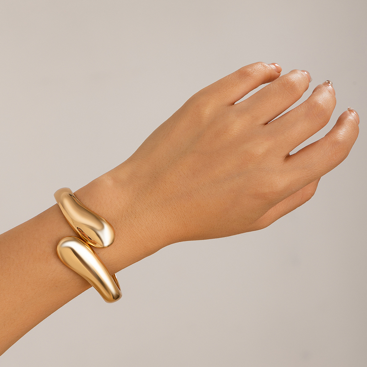 Smooth Glossy Open Cuff Bracelet for Women, Golden Tone