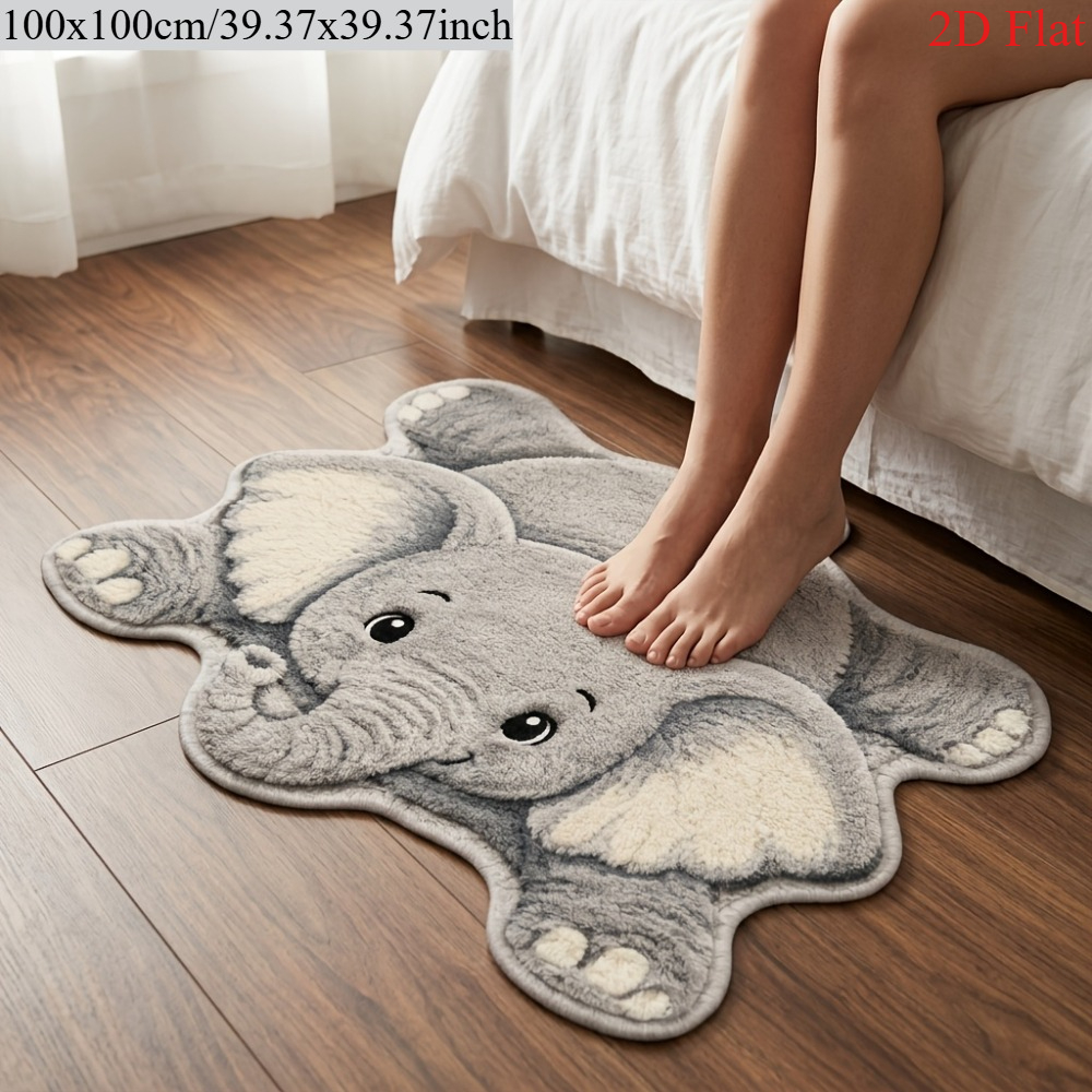 TEMU A Modern 2d Flat Adorable Floppy-eared Elephant-shaped Velvet Rug, Non-slip Bottom Floor Mat, Soft And Wear-resistant, Foldable, Machine