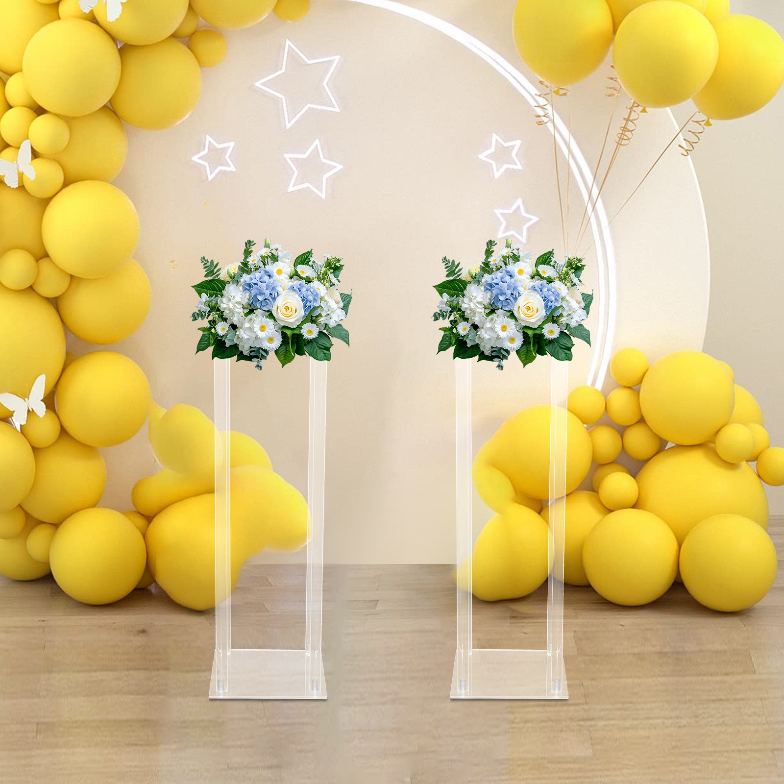 Set Of 2 Transparent Wedding Table Centerpieces, Acrylic Floral Display Stands, Made Of Material, Each Stands 23.62 Inches Tall, Ideal For Holidays, Weddings, Valentine's Day, And