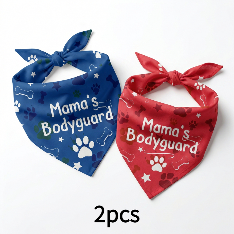 TEMU 2pcs Pet Bandanas With "mama's " Print, Paw Print And Bone Design Bandanas, For Dogs And Cats, Triangular Adjustable Pet Scarves, Suitable For