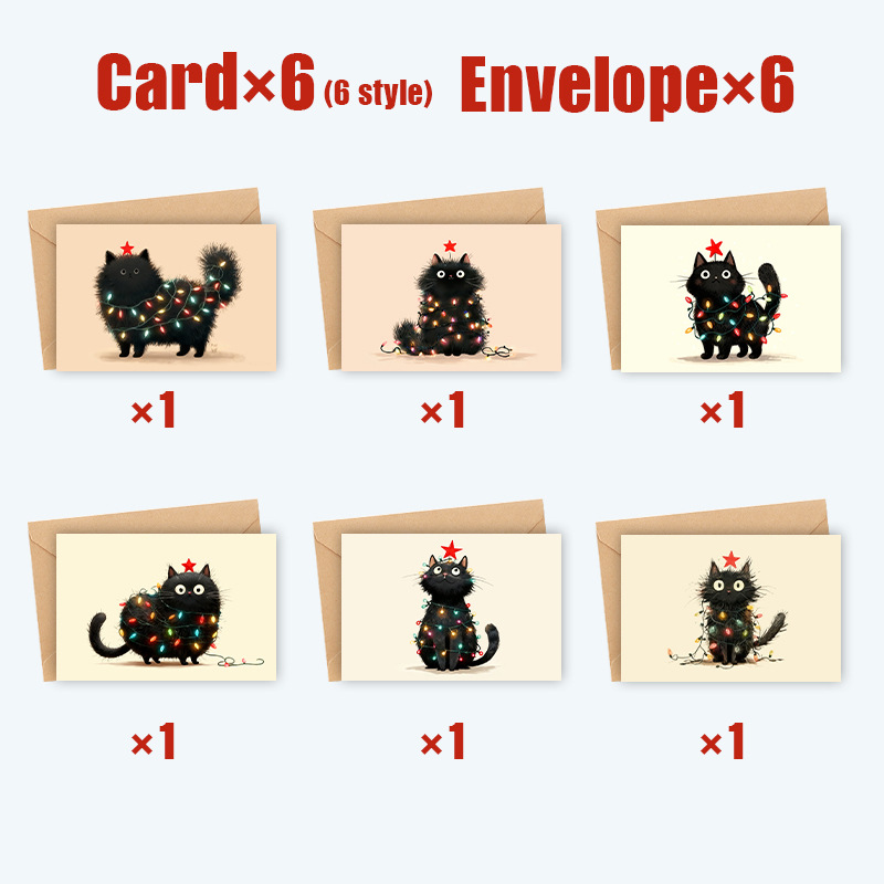 TEMU 12pcs Christmas Lights Pattern Greeting Cards(6pcs) With Envelopes(6pcs), Cards For Family, , Teachers, Message Cards