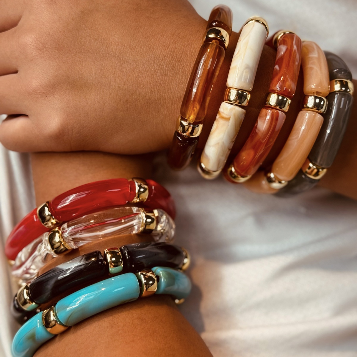 TEMU (Motif en résine aléatoire 9 pièces) Ensemble de bracelets bohèmes épais, bracelets texturés empilables multicolores, bijoux de mode d'été avec
