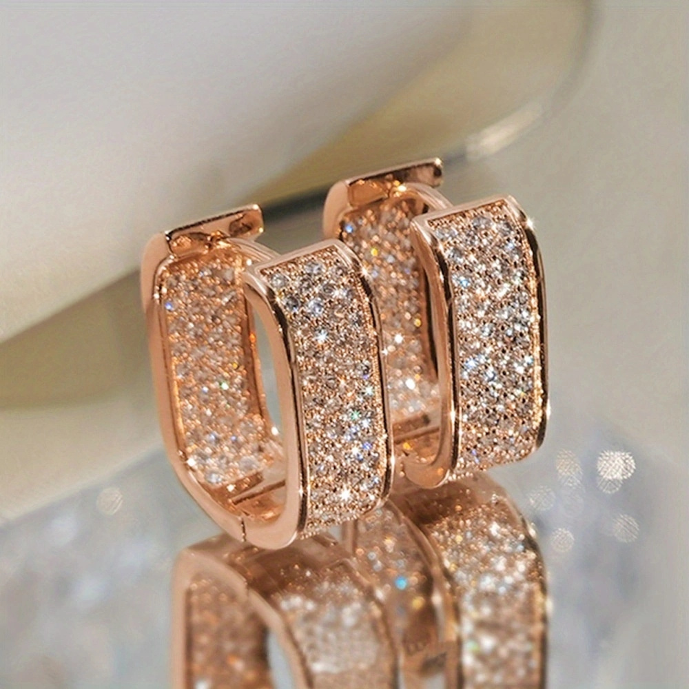 TEMU 1 Pair Women's Fashion Hoop Earrings Elegant Individual Full Pave Sparkling Synthetic Zirconia U-shaped Earrings Suitable For Women's Wedding