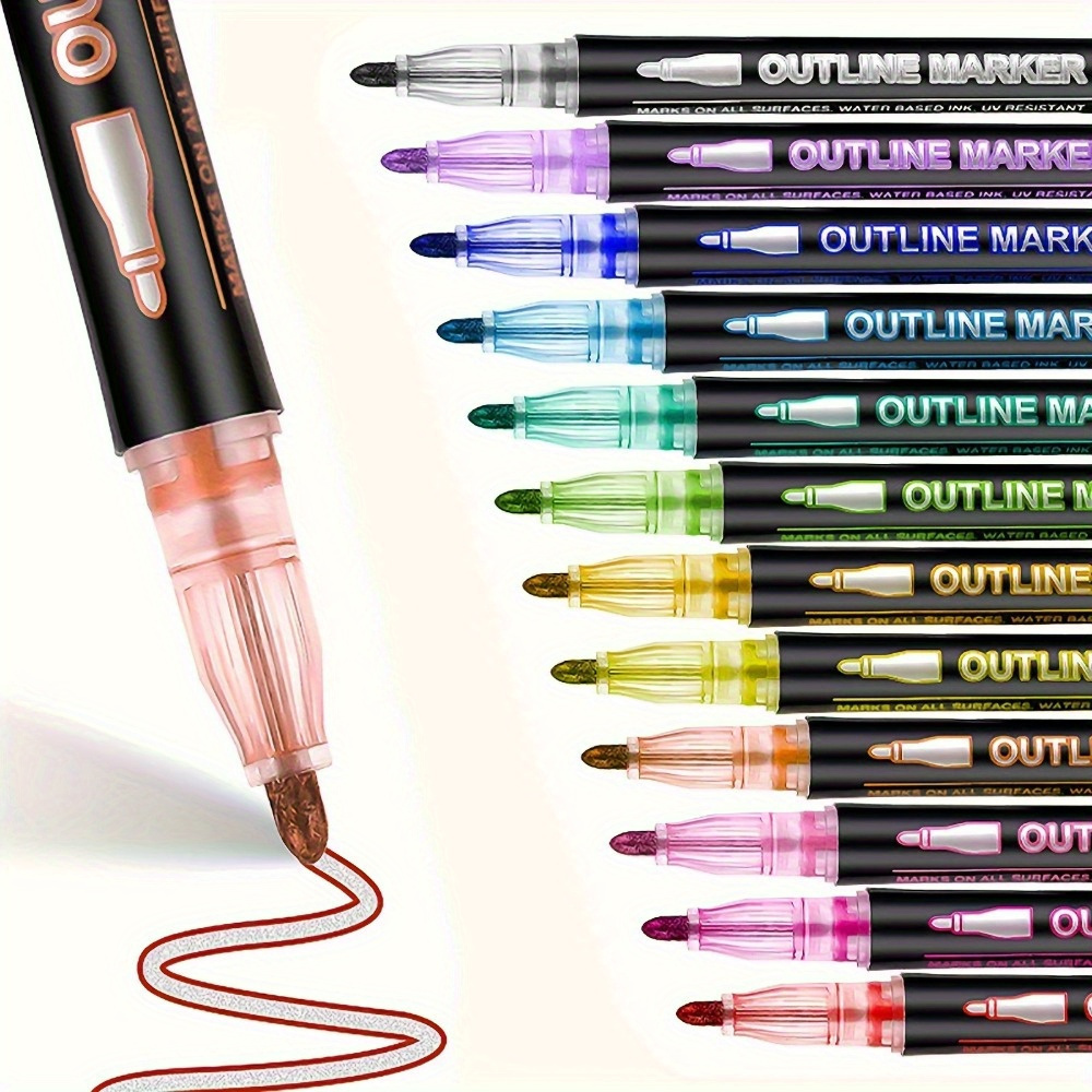 

12pcs Metallic Dual-line Markers, 5.2" Glitter Highlighters For & Diy Projects