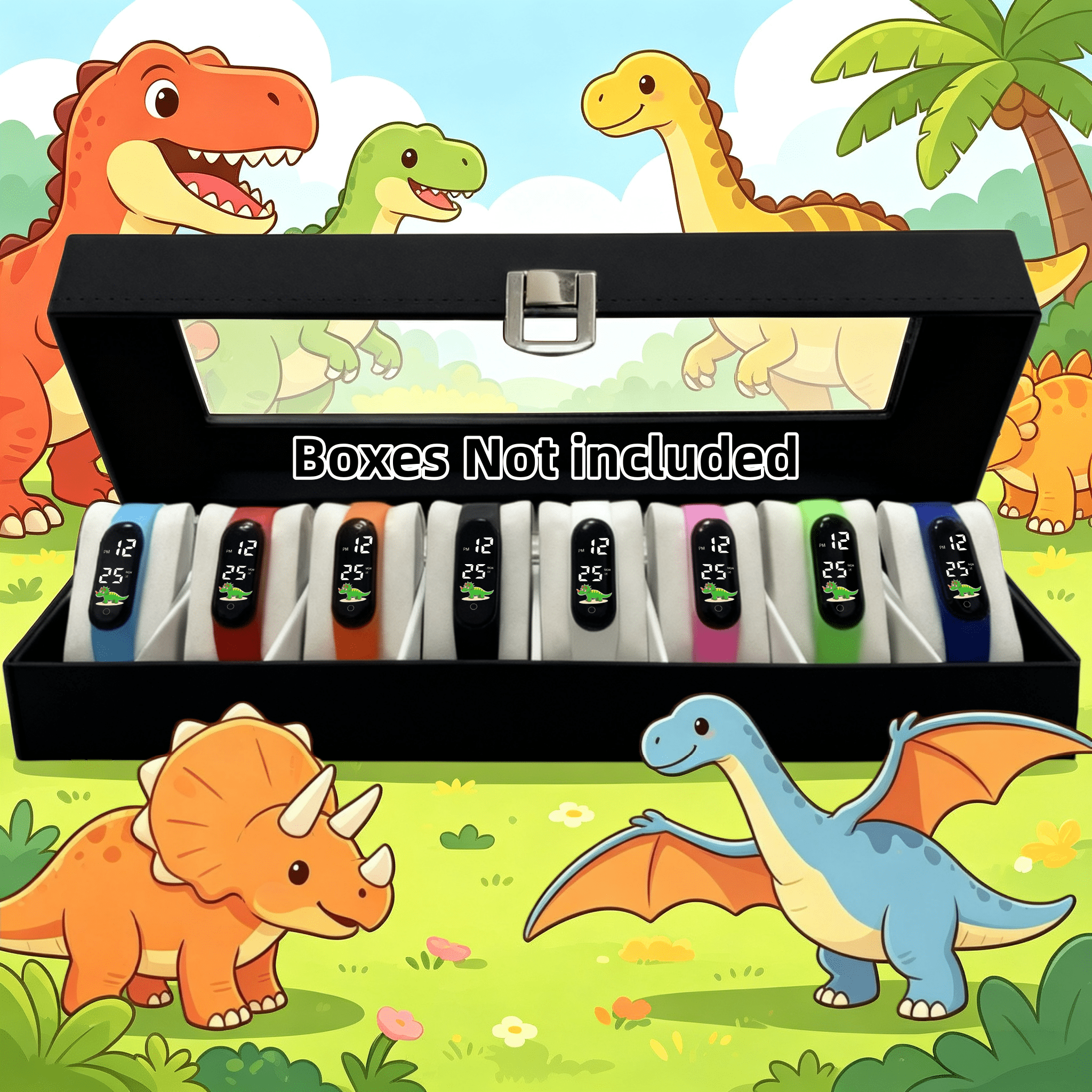 8pc Boy Dinosaur Pattern Digital Watch Bracelet Set