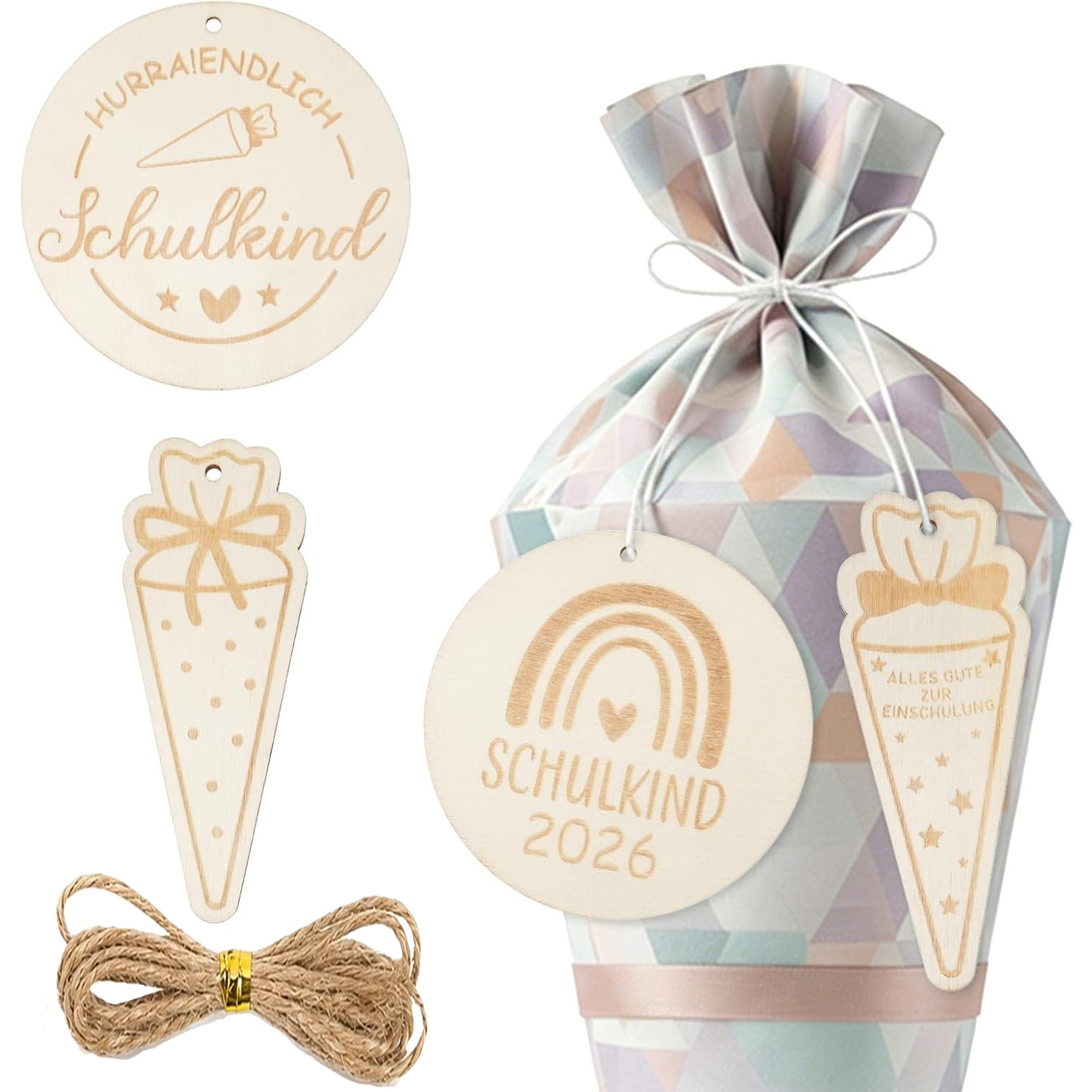Image of 4 Wooden School Tags For 2026 - Wooden Student Signs With Rope, Decorations, Back-to-school Gift Tags, First Day Of School Gifts, Candy Cone Decorations For Boys And Girls