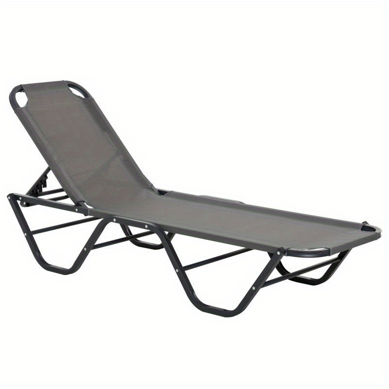 1pc Heavy-Duty Adjustable  /  Reclining Outdoor Chair with Sturdy Legs - Extra-Large Outdoor Lounger for Garden, Patio, Balcony - Heavy-Duty Aluminum Frame,   Stability - Ergonomic & Smooth Reclining Mechanism - Ideal for Reading,, Sunbathing - Space-Saving Design (163x58.5x91cm) - Gray/  Options - Sleek  