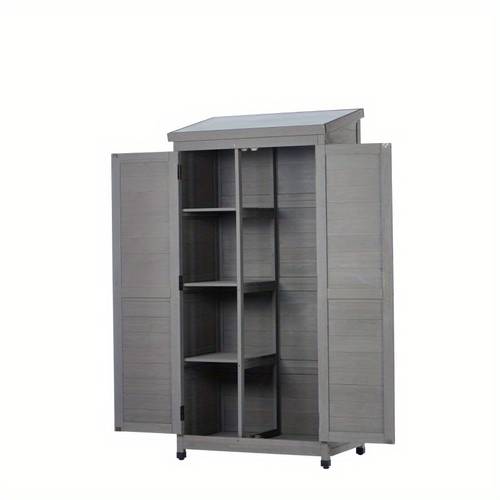 Outdoor Storage Cabinet With Metal Top, 68Tall Garden Shed For Yard
