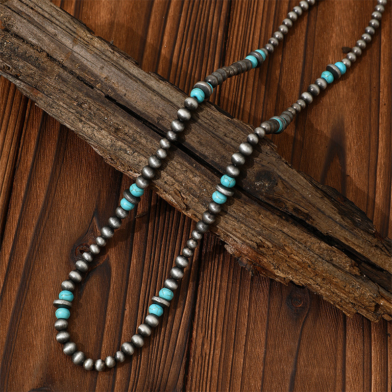 Women's Summer Ethnic Style Long Necklace with Turquoise Beads