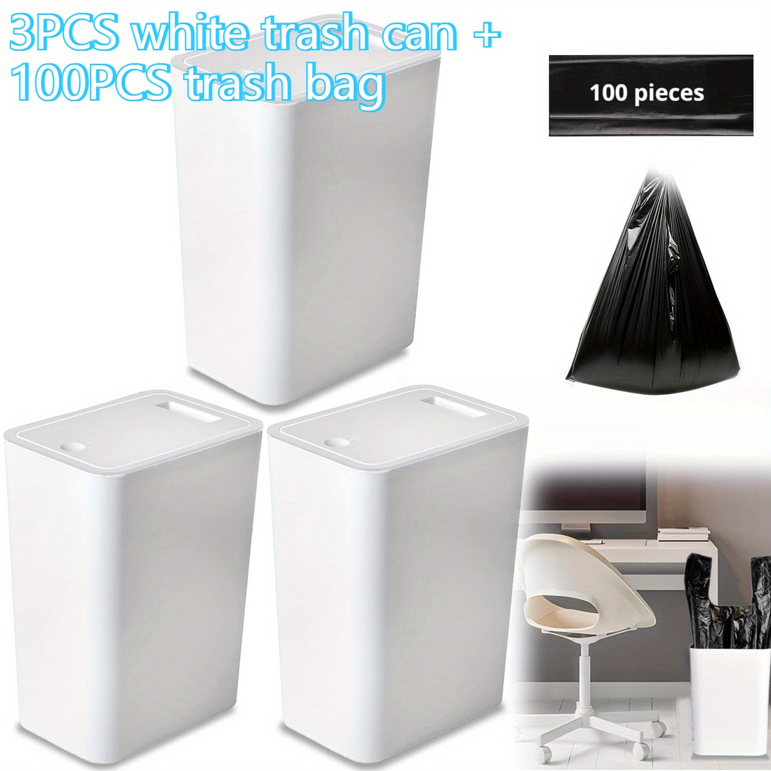 3 piezas de cubo de basura de 15L con tapa sellada, antideslizante, antiolor y silencioso, universal para baño, cocina, dormitorio, incluye más de 100 bolsas de basura gratis.