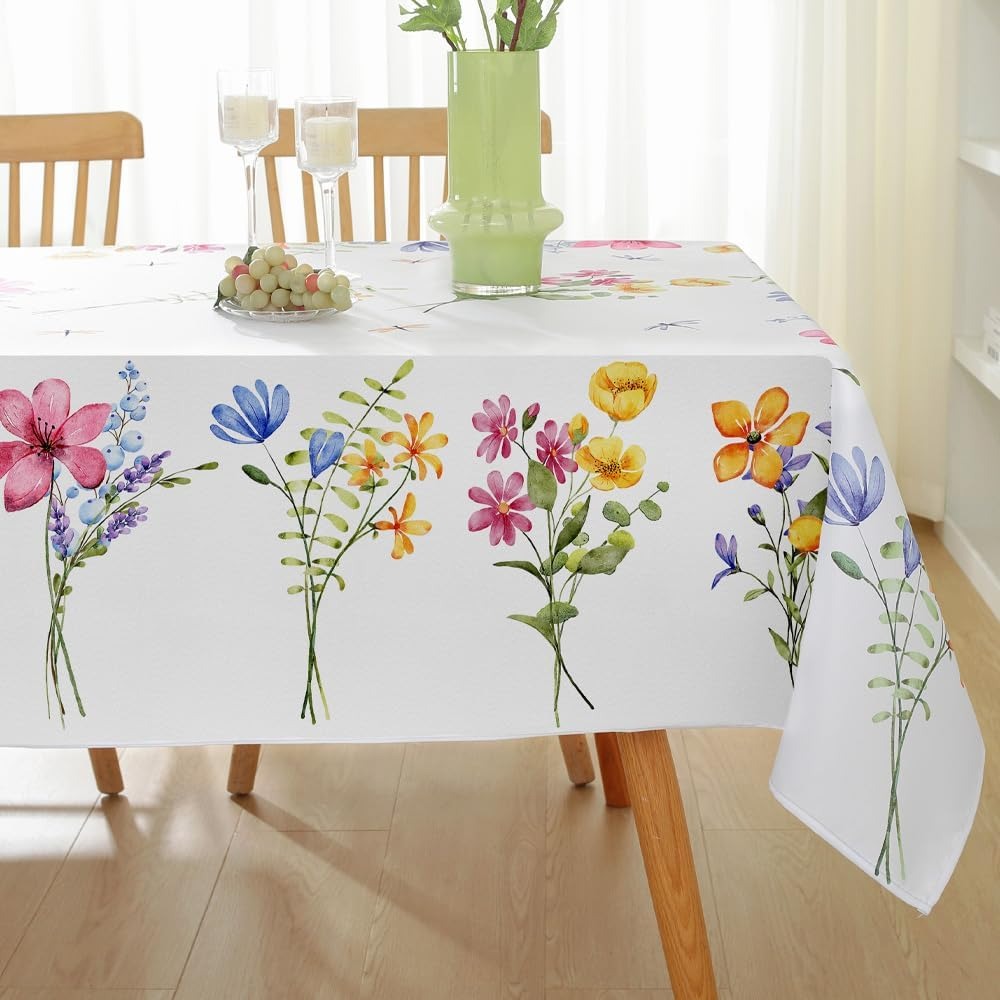 TEMU 1pc Of Spring And Summer Rectangular Tablecloth With A Bouquet Design, Washable Polyester Tablecloth Featuring Floral Patterns, Suitable For