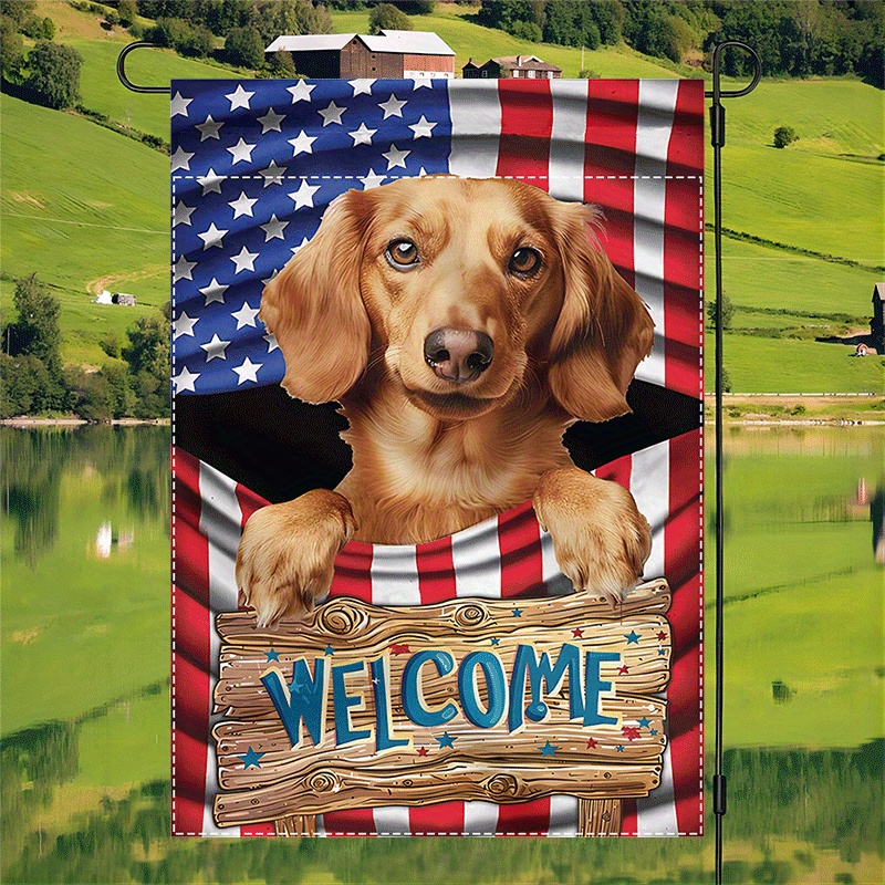 

1pc Dog Patriotic , 4th Of Day , Double- Polyester Burlap, - & , 12x18 Decor