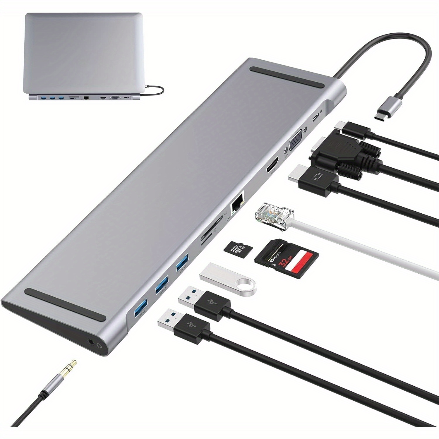 

A 10-in-1 -screen Display Expansion Dock, Including 4k Hdtv, Vga, Ethernet, 100w Pd, 3 Usb-a , Sd/tf Card Slot, Microphone/audio. Suitable For Macbook/windows And Other Usb-c Laptops