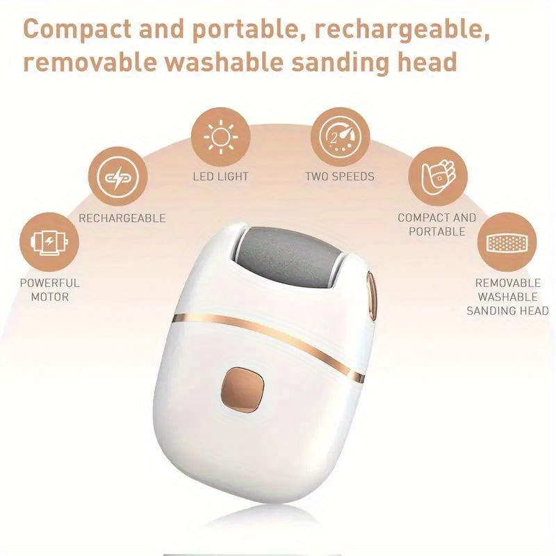 Foot Reflexology Foot Dermabrasion File- Portable and Easy to Use with 3 Replaceable Heads Smooth Feet, Thick Polishing and Cracked Light Beige Care, Sander, Grinding