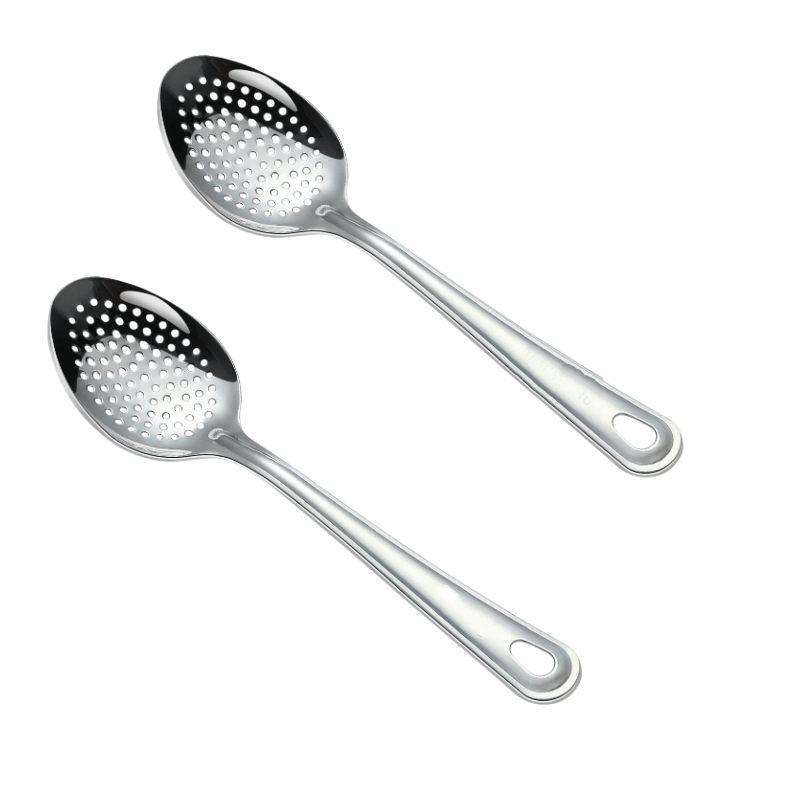 TEMU Set Of 2 Stainless Steel Spoons, Silvery Spoons, Strainer, Slotted Spoon, Scoop, Dessert And Fruit Serving Spoons, Suitable For Home, Kitchen,