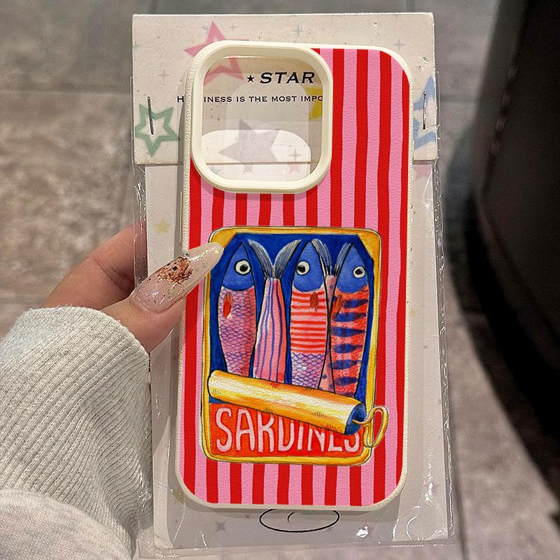 Image of Phone Case - Vintage Sardine Leather Texture Drop-proof Case, Fits Iphone 11-17 Pro Max. Soft Bumper With Large Lens Cutout, Raised , Anti-slip Grip, Perfect Gift For Family, &