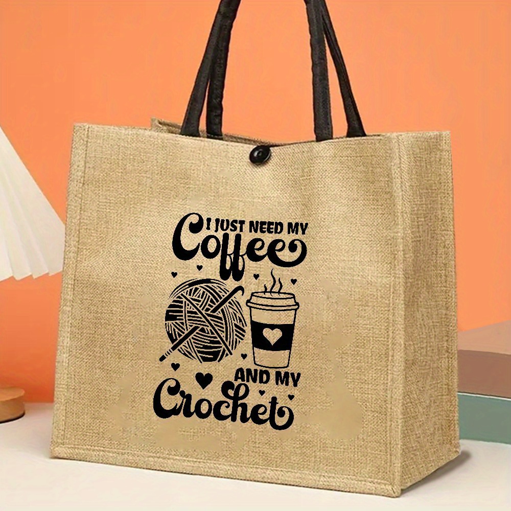 TEMU The Variegated A Normal Manufacturing Characteristic, Not A . Funny Knitting Tote Bag, Neutral Couple, Crochet Quote Printed Handbag, Large