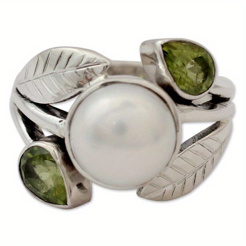 Women's Vintage Green Synthetic Cubic Zirconia Leaf Wide Band Ring